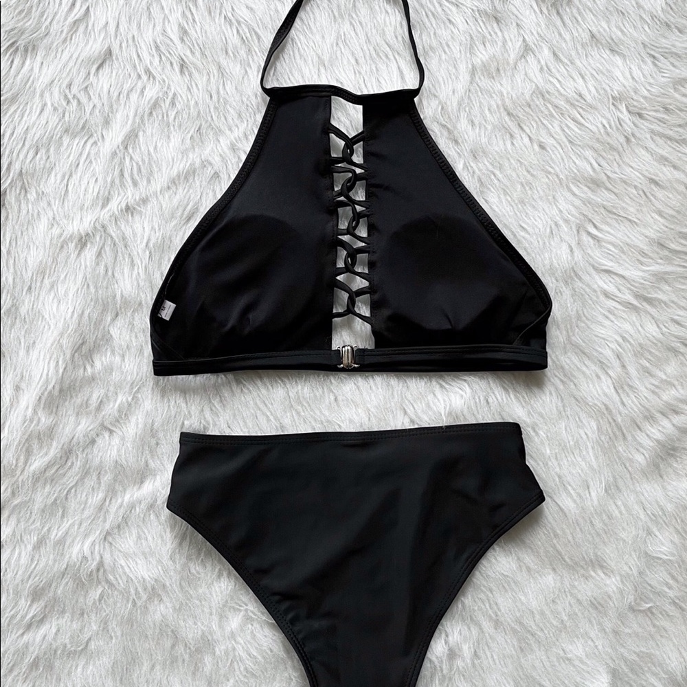 NWOT Black Halter Top Bikini Size Medium - Picture 6 of 8
